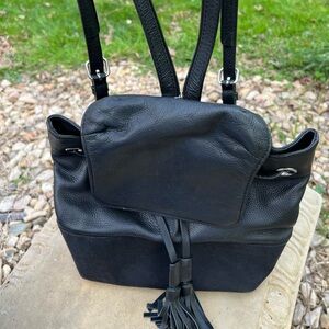 Rebecca Minkoff Black Pebbled Leather Shoulder Bag with Logo Plaque